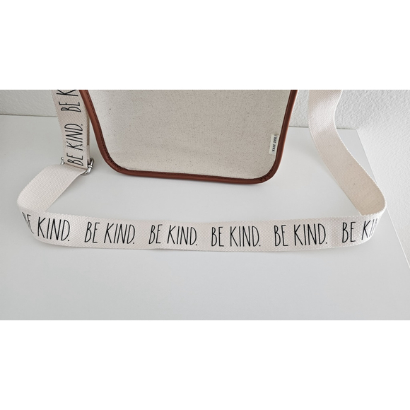 RAE DUNN BE KIND Shoulder Strap Satchel Tan Canvas Brown Leather - Very Clean - Picture 5 of 13